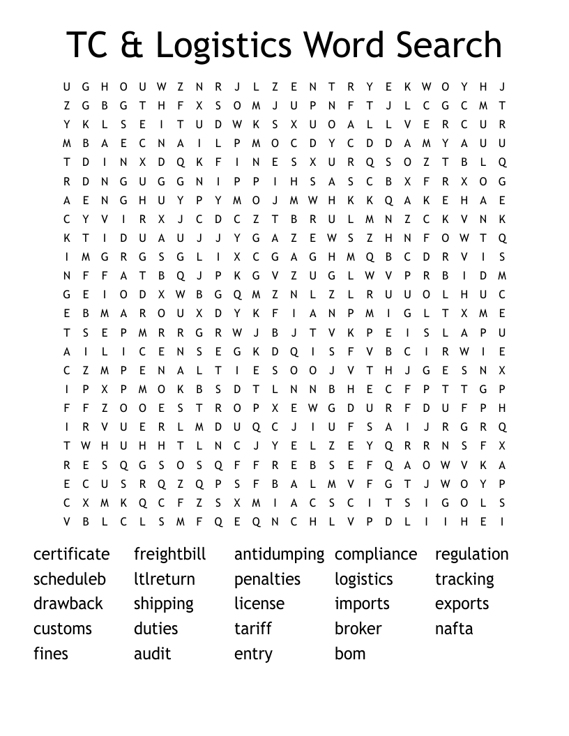 Transportation & Logistics Crosswords, Word Searches, Bingo Cards WordMint