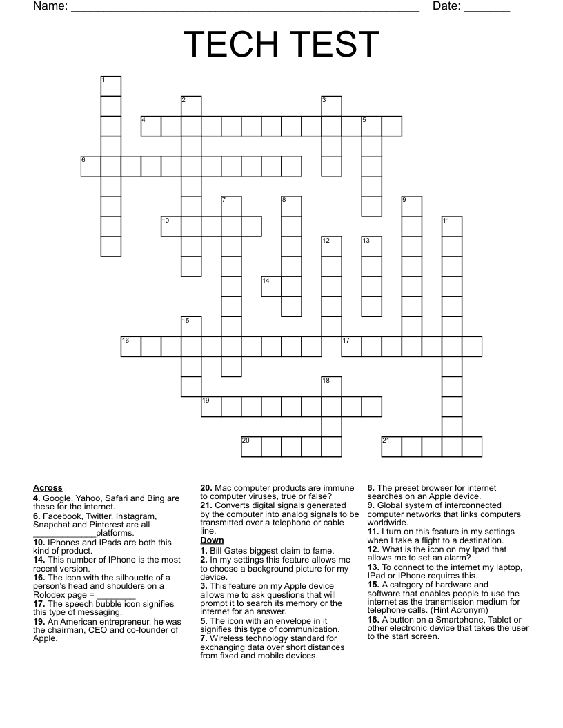TECH TEST Crossword WordMint