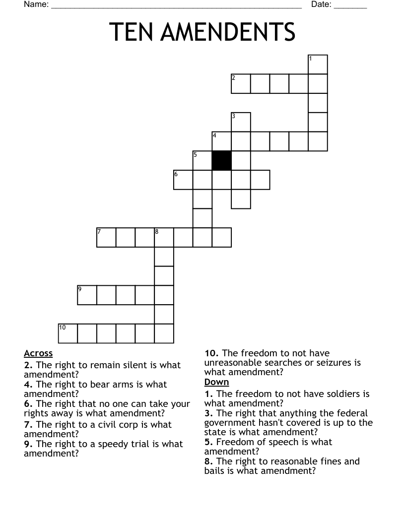 TEN AMENDENTS Crossword WordMint