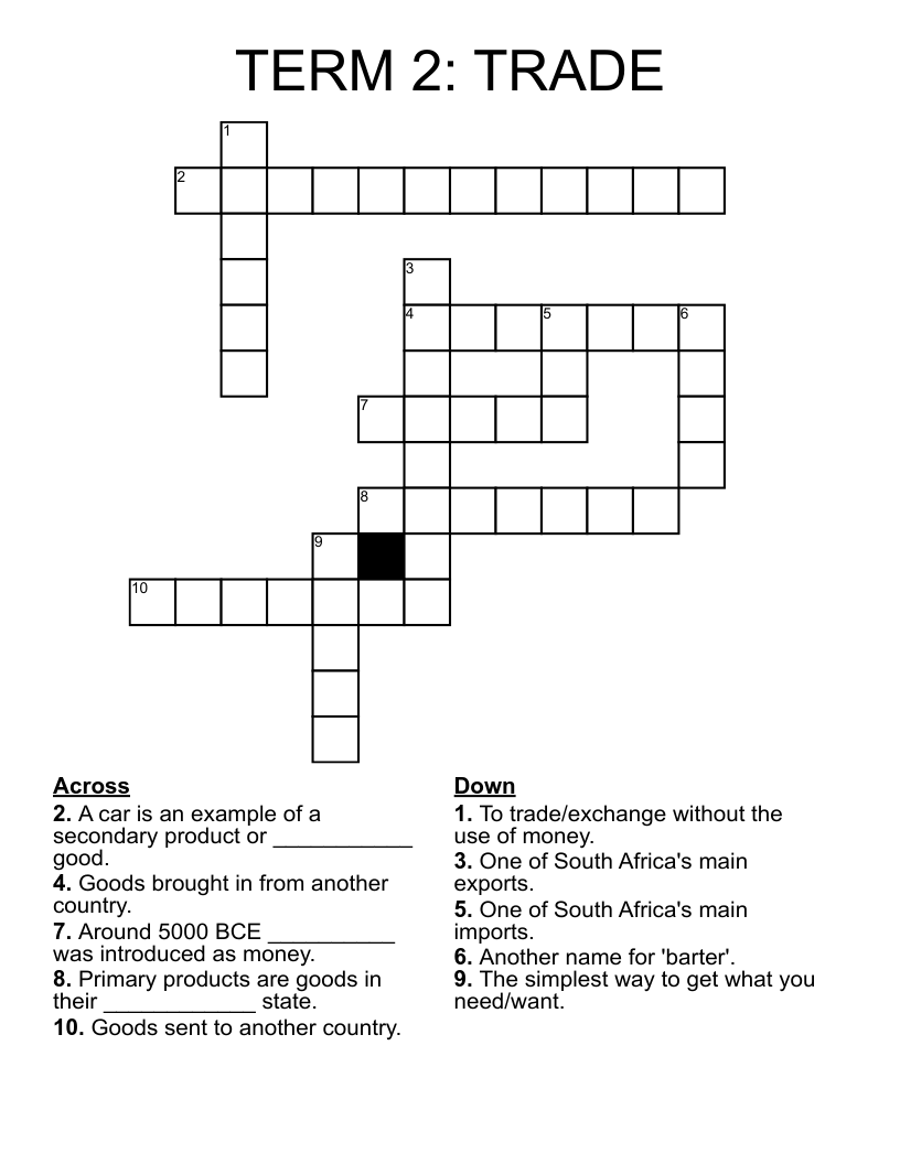 TERM 2 TRADE Crossword WordMint