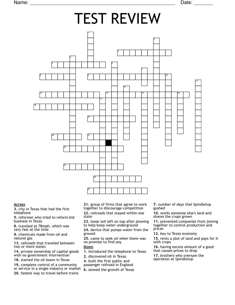 TEST REVIEW Crossword WordMint