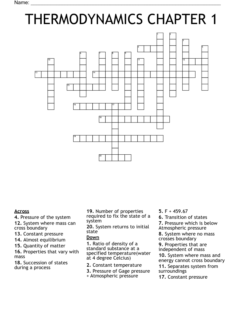 Intro. to Thermodynamics Crossword WordMint