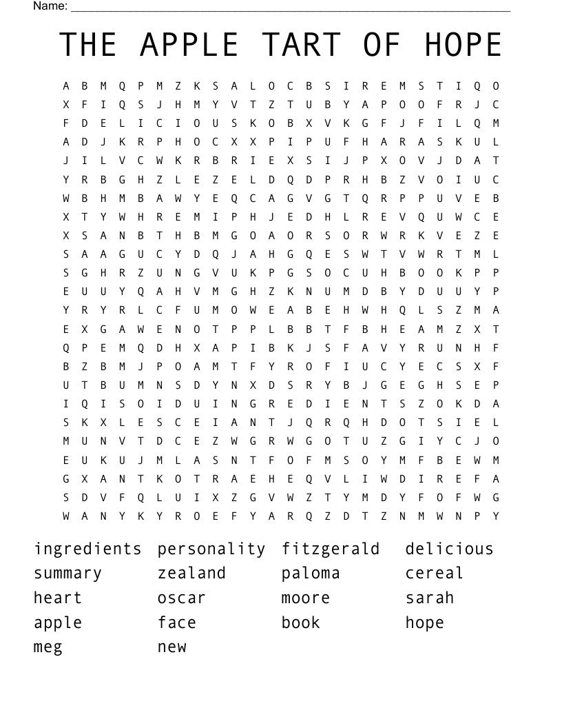 THE APPLE TART OF HOPE Word Search WordMint