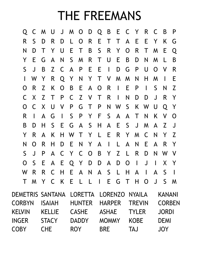THE FREEMANS Word Search WordMint