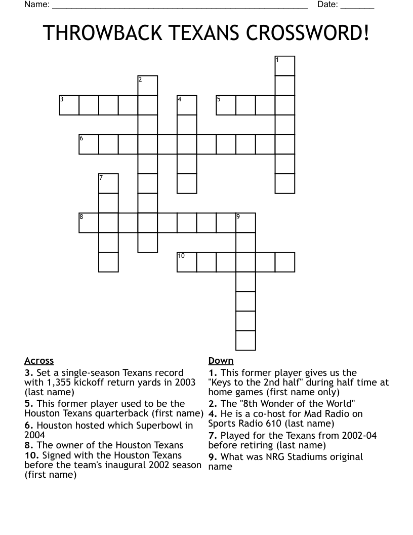 THROWBACK TEXANS CROSSWORD! WordMint
