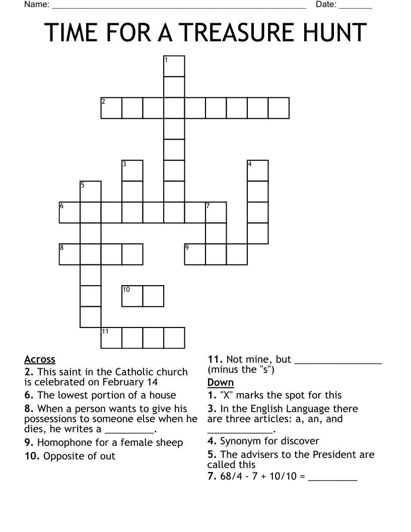 TIME FOR A TREASURE HUNT Crossword WordMint