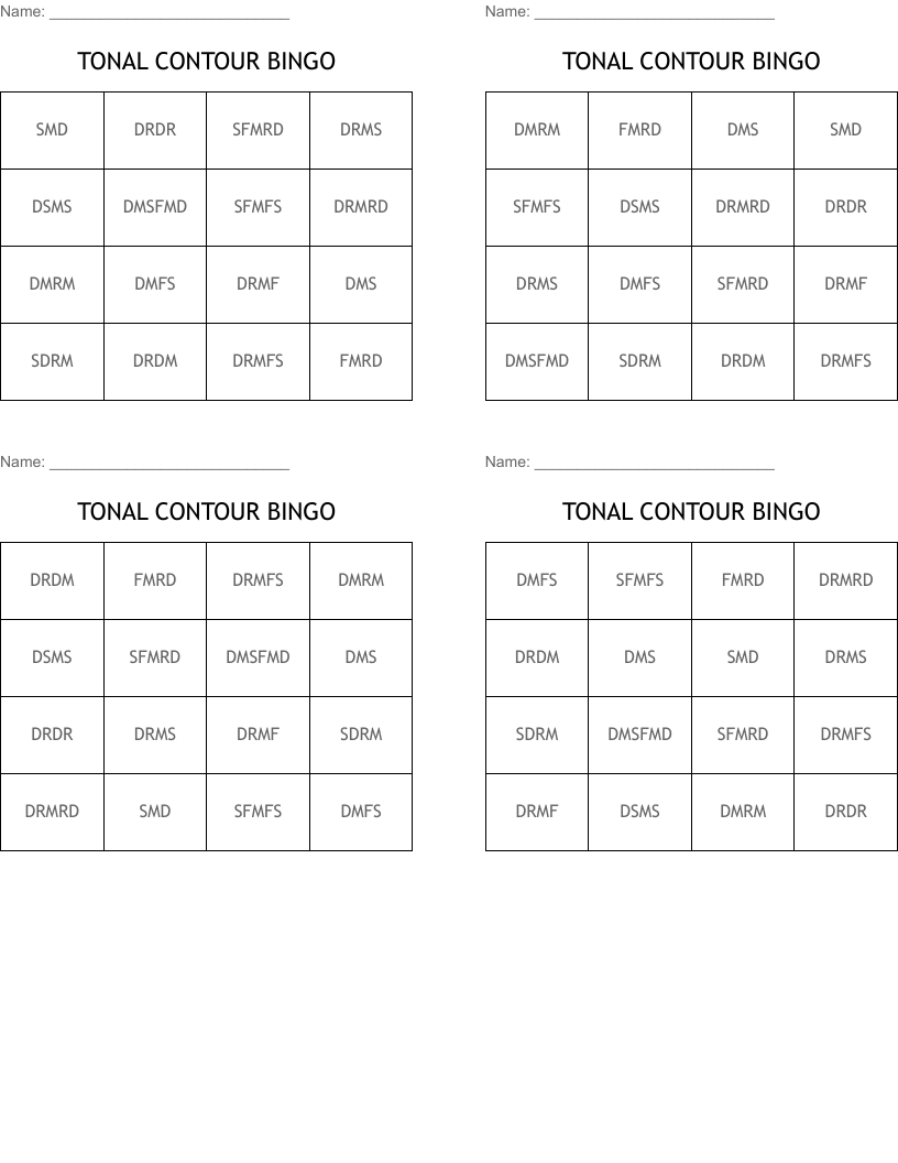 TONAL CONTOUR BINGO WordMint