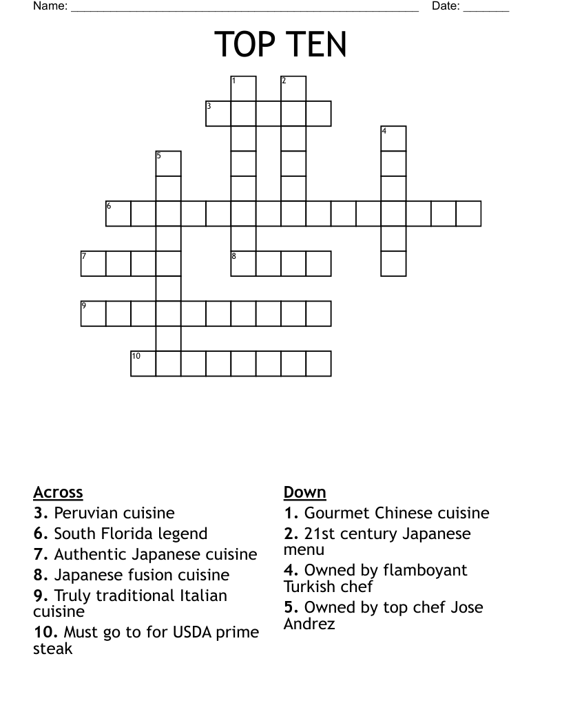 TOP TEN Crossword WordMint