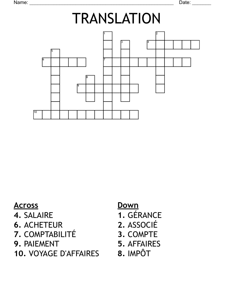 TRANSLATION Crossword WordMint