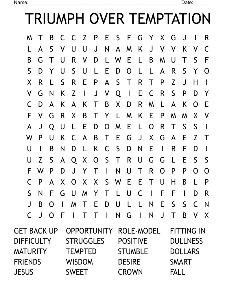 TRIUMPH OVER TEMPTATION Word Search WordMint
