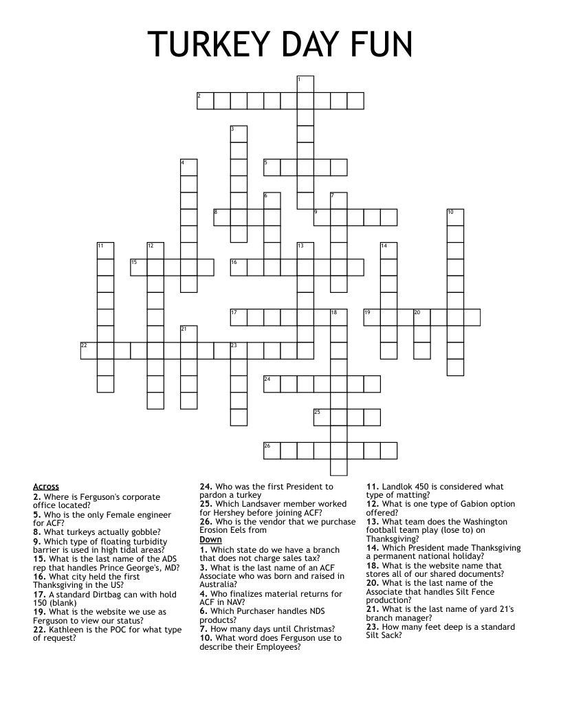 TURKEY DAY FUN Crossword WordMint