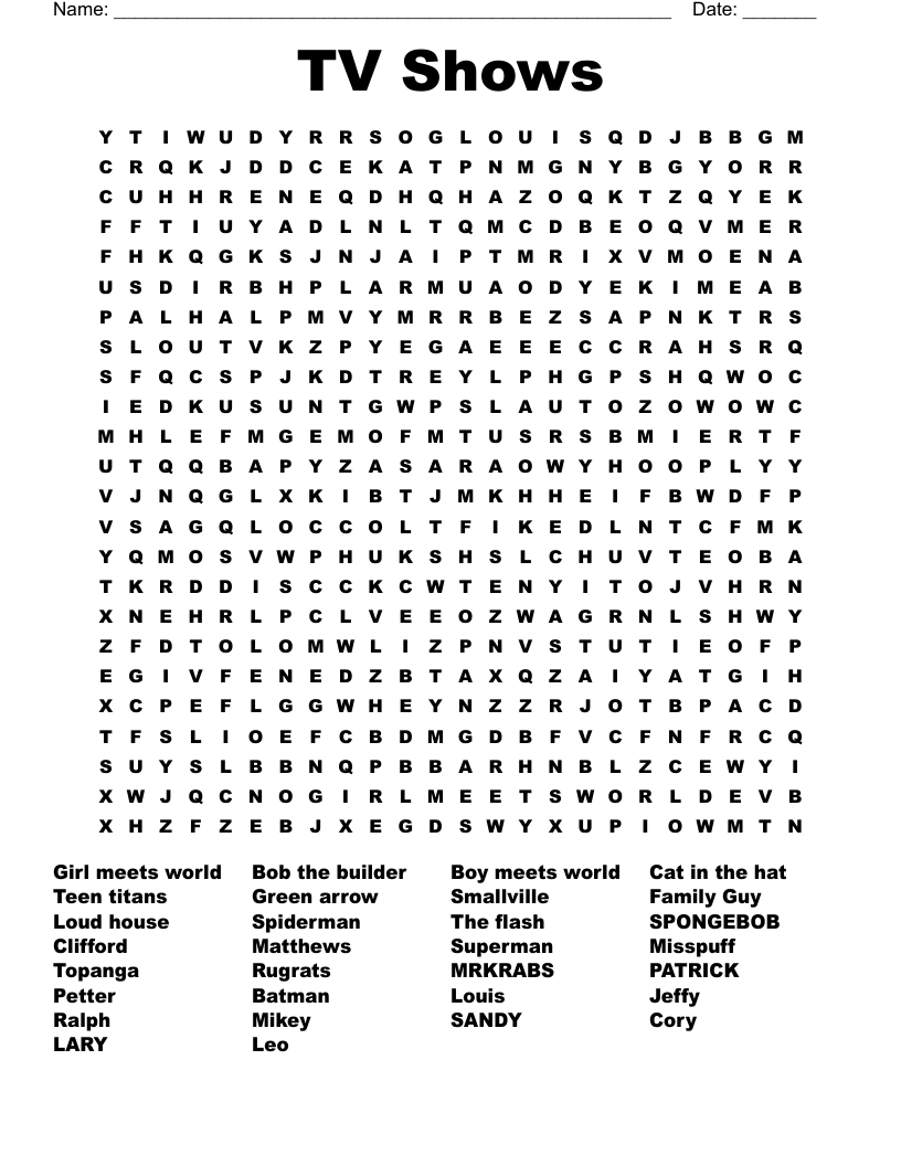 TV Shows Word Search WordMint