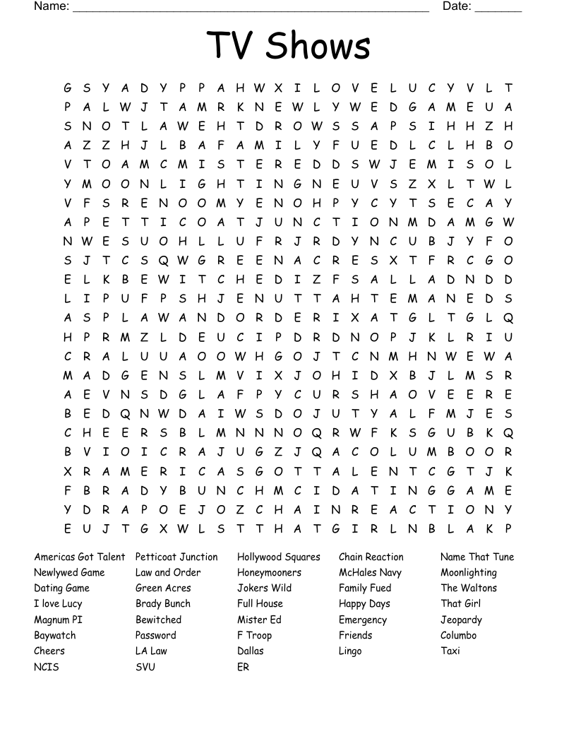 70's and 80's TV Shows Word Scramble WordMint