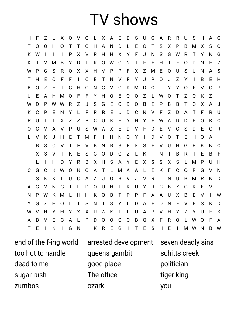 TV shows Word Search WordMint