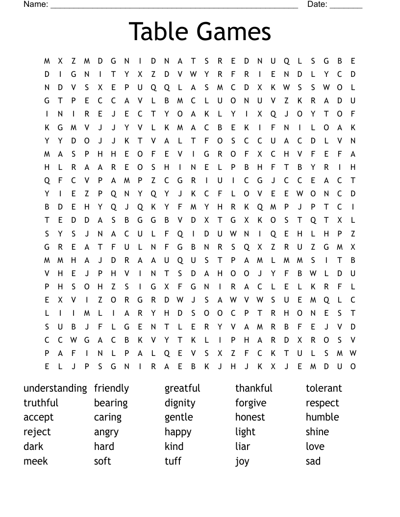 Table Games Word Search WordMint
