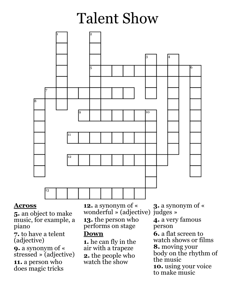 Talent Show Crossword WordMint