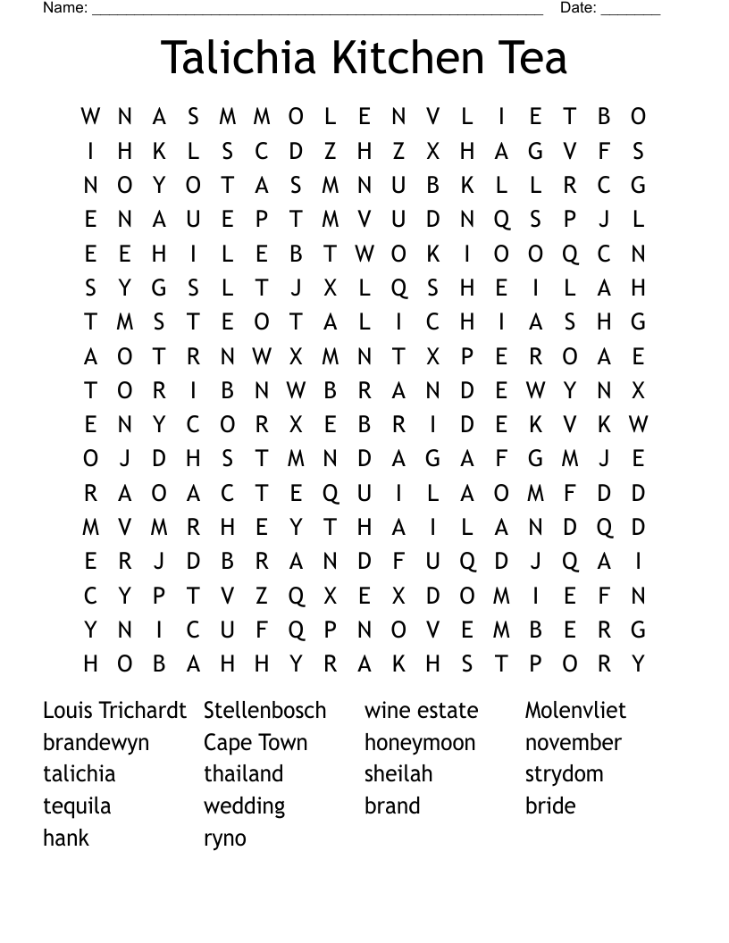 Talichia Kitchen Tea Word Search WordMint