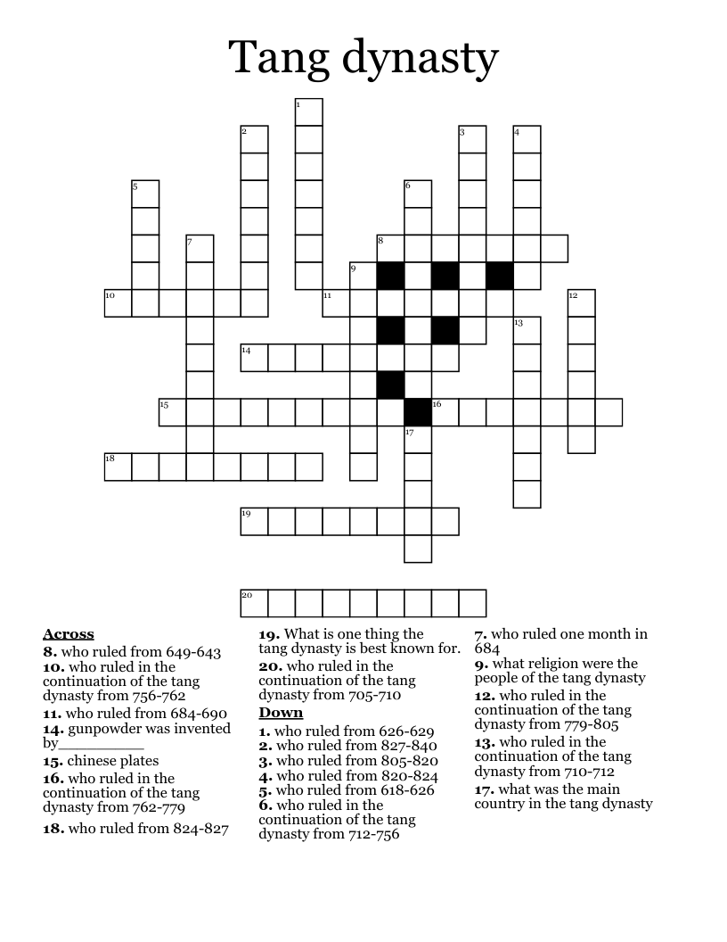 Tang dynasty Crossword WordMint