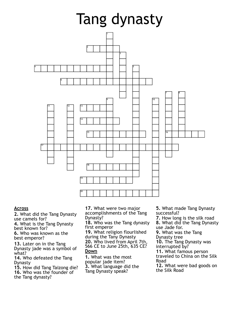 Tang dynasty Crossword WordMint
