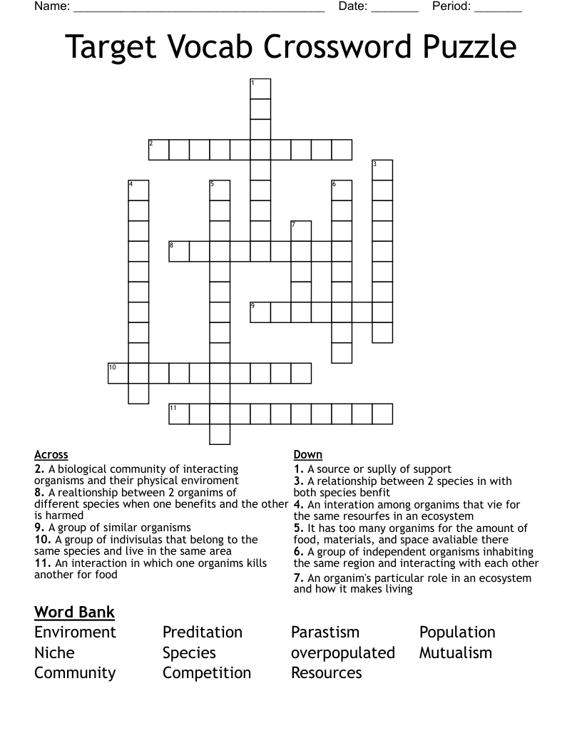 Target Vocab Crossword Puzzle WordMint