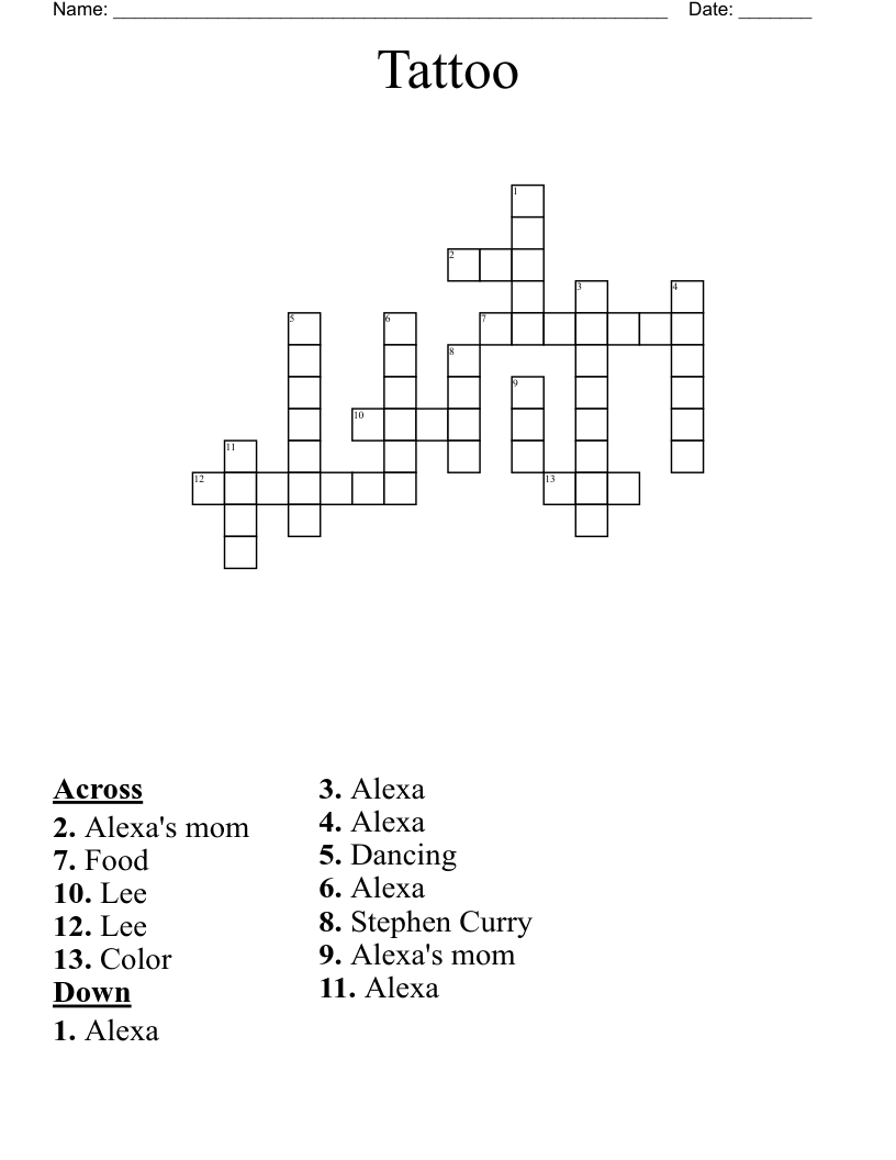 Tattoo Crossword WordMint