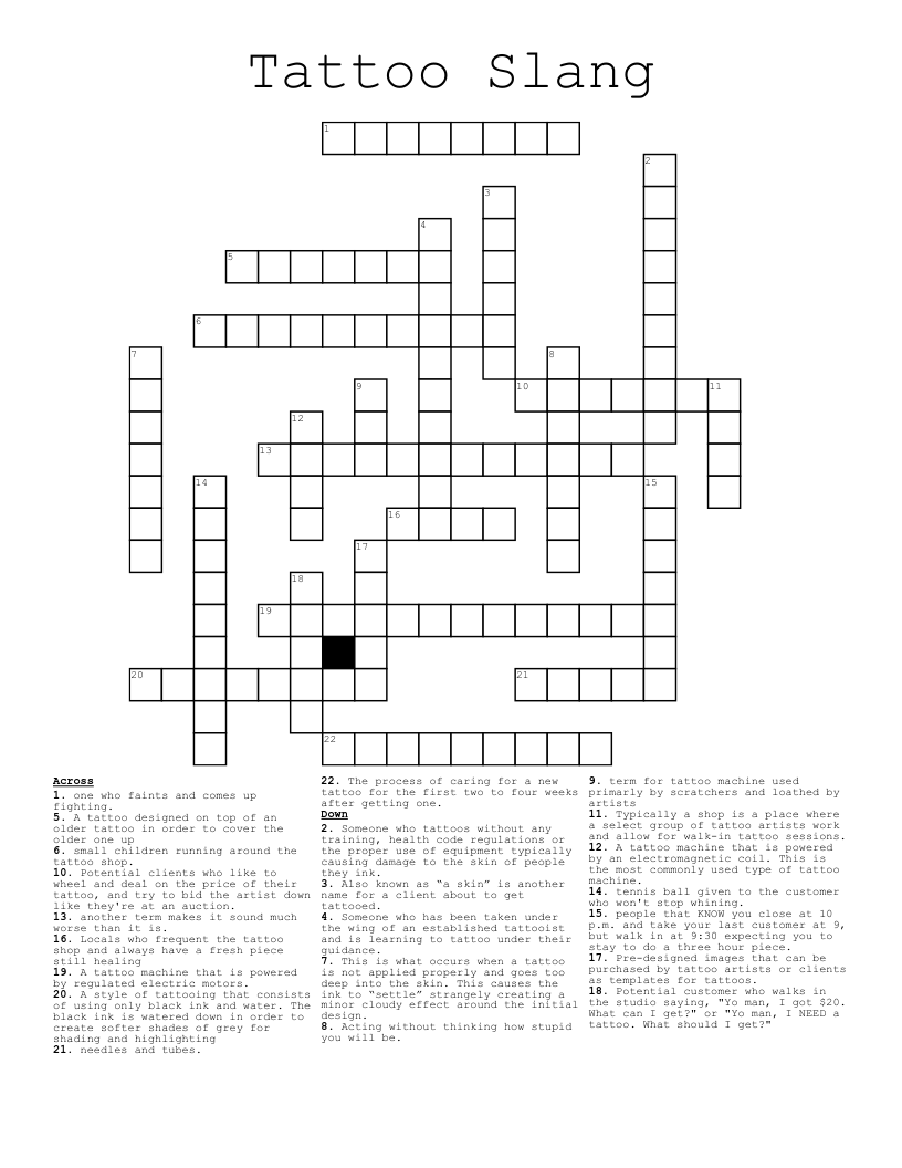 Tattoo Slang Crossword WordMint