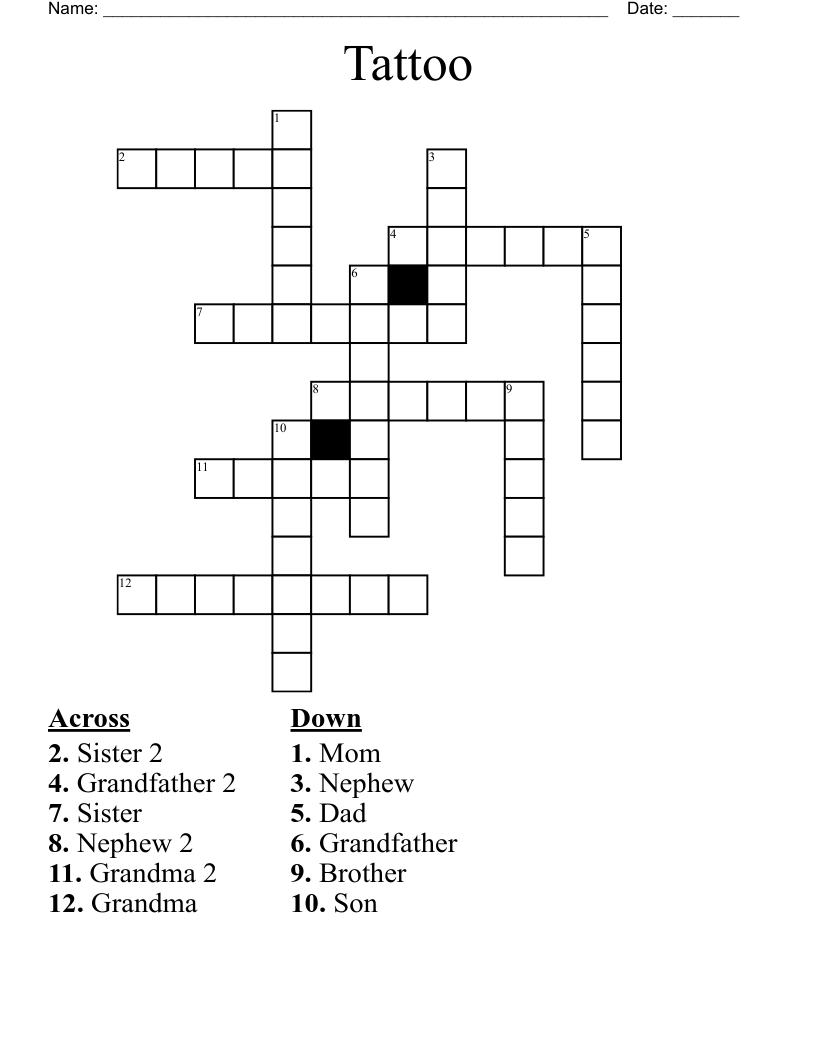 Tattoo Crossword WordMint