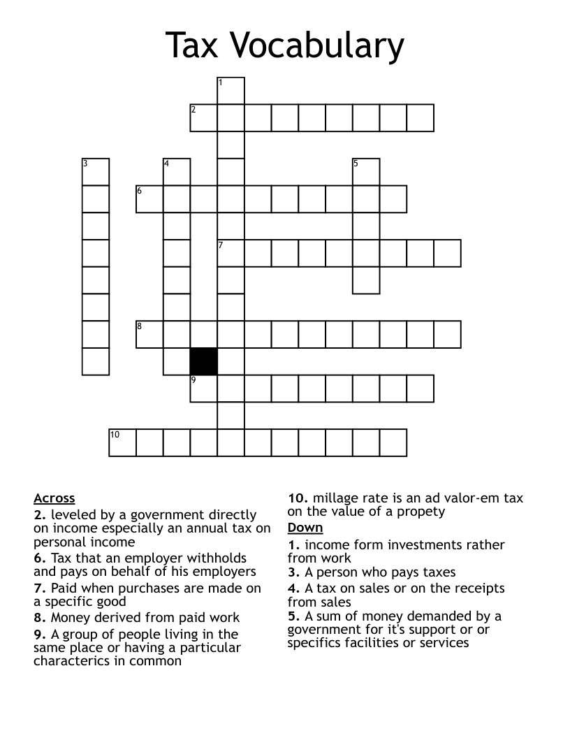 Tax Vocabulary Crossword WordMint