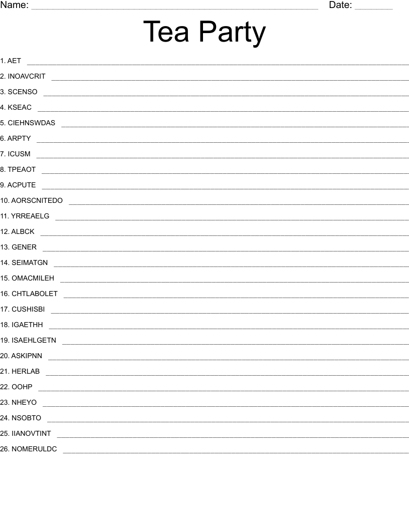 Tea Party Word Scramble WordMint