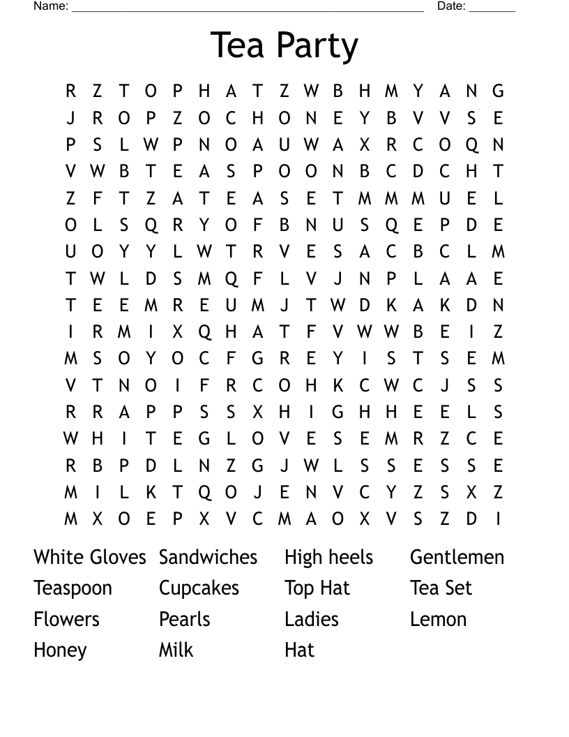 Tea Party Word Search WordMint