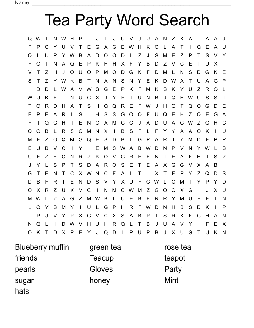 Tea Party Word Search WordMint