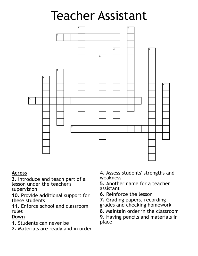 Teacher Assistant Crossword WordMint