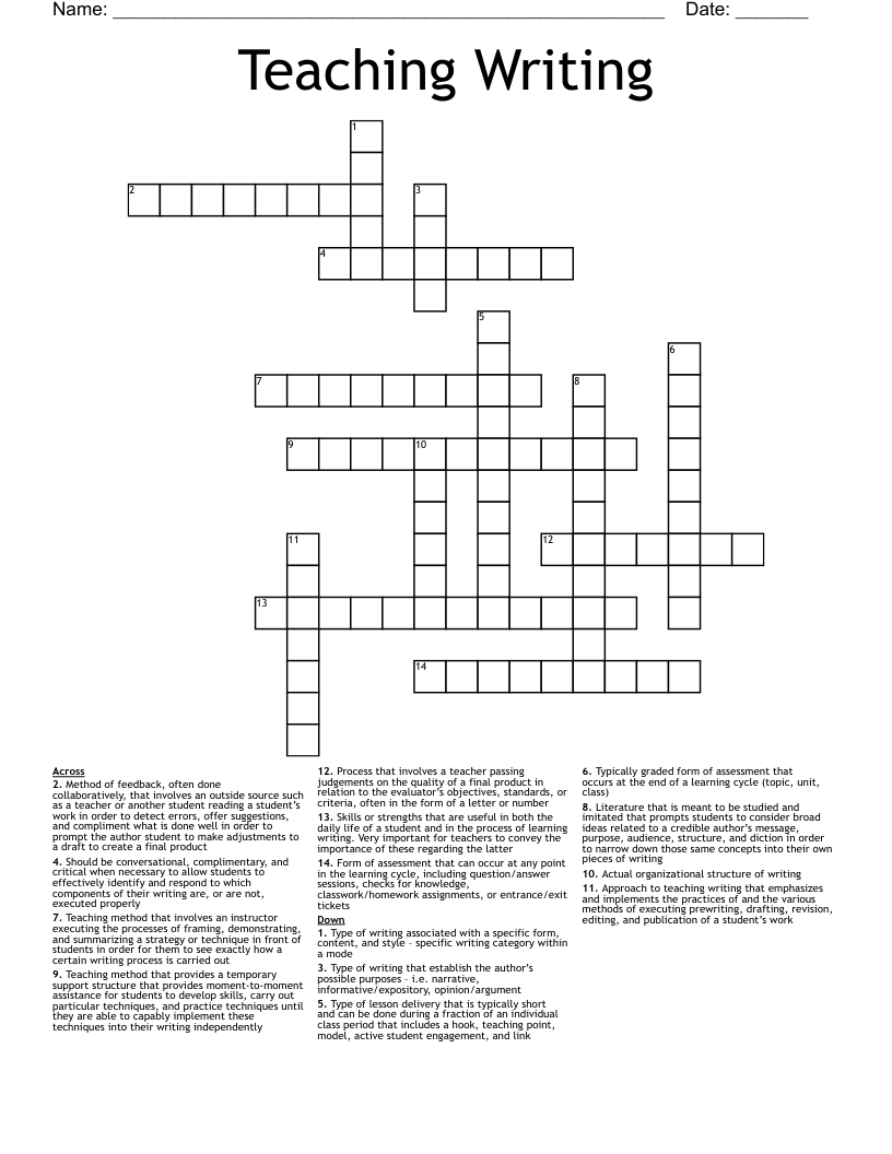 Teaching Writing Crossword WordMint