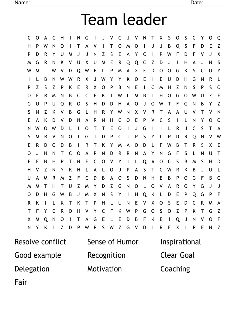 Team leader Word Search WordMint