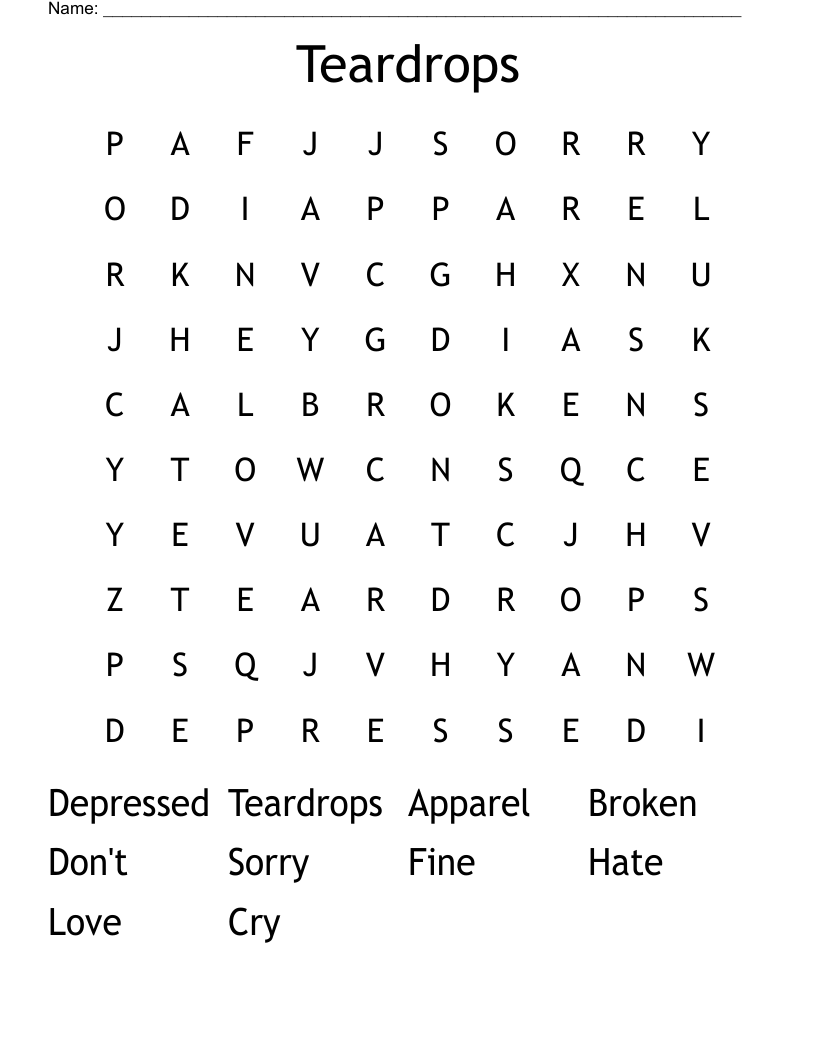 Teardrops Word Search WordMint