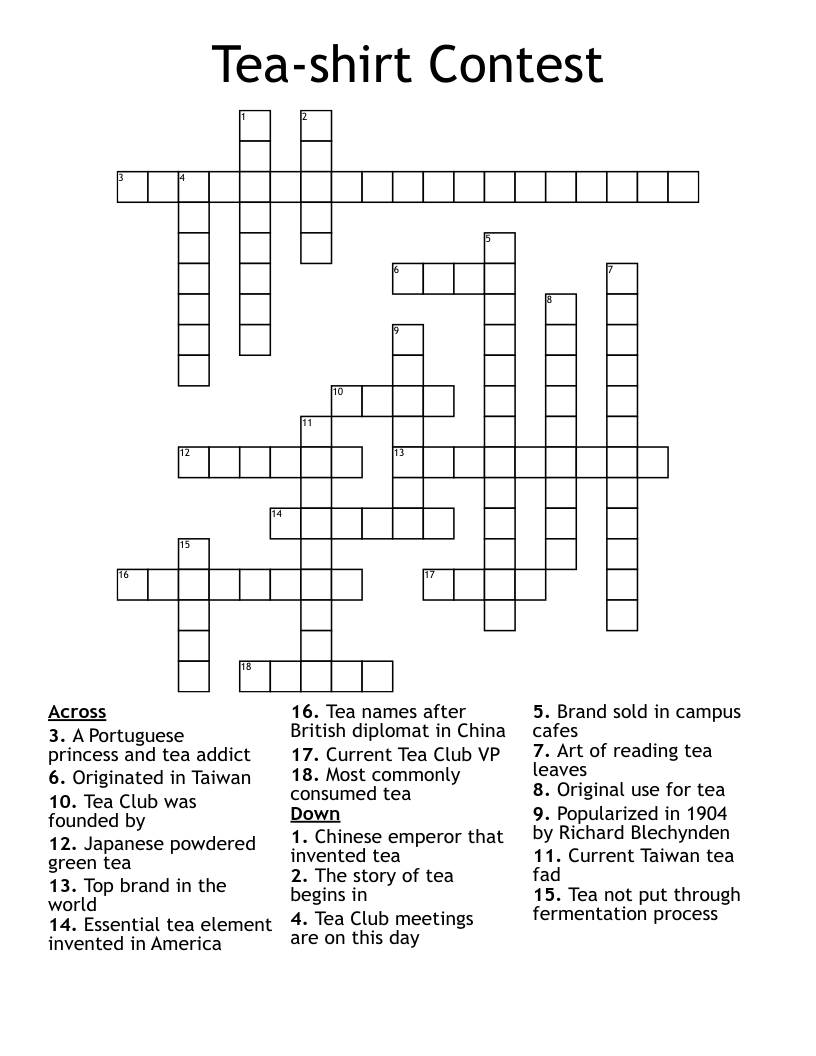 Teashirt Contest Crossword WordMint