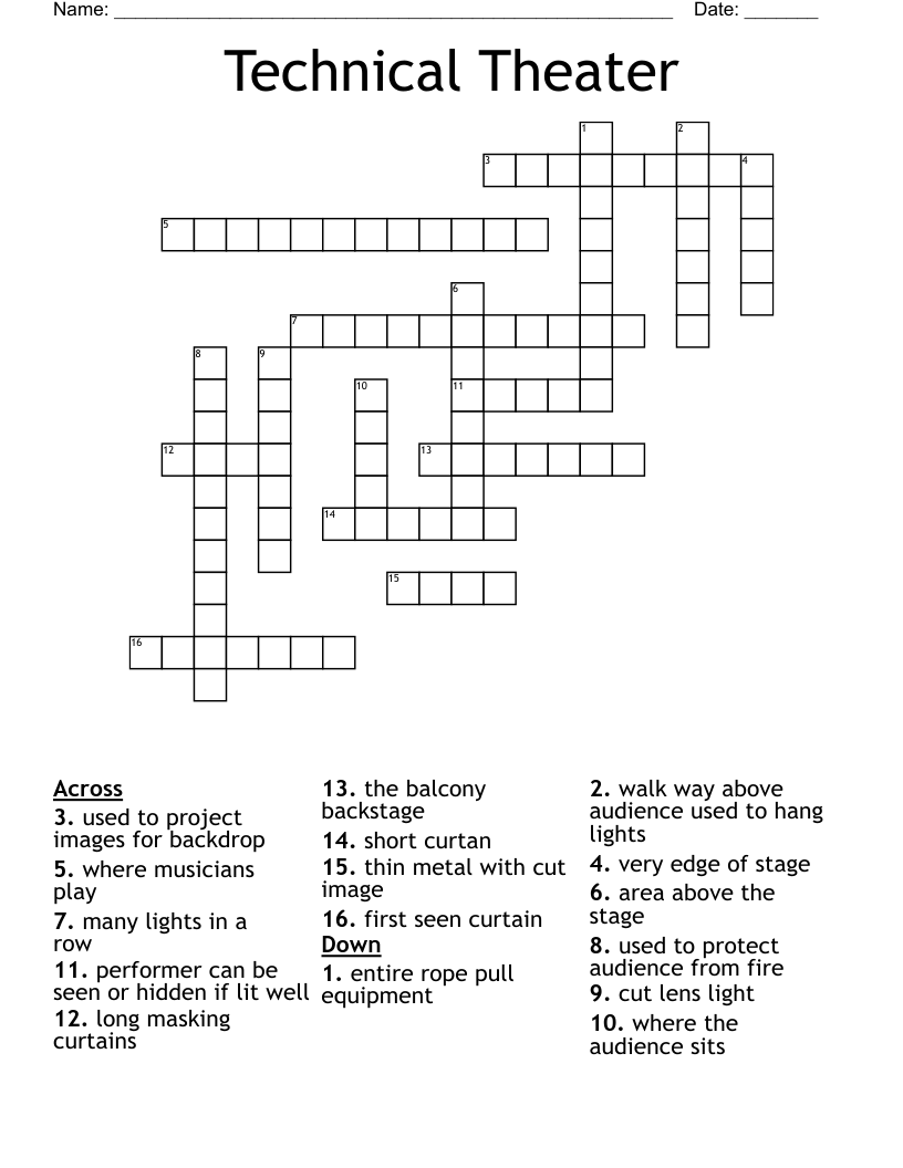 Technical Theater Crossword WordMint