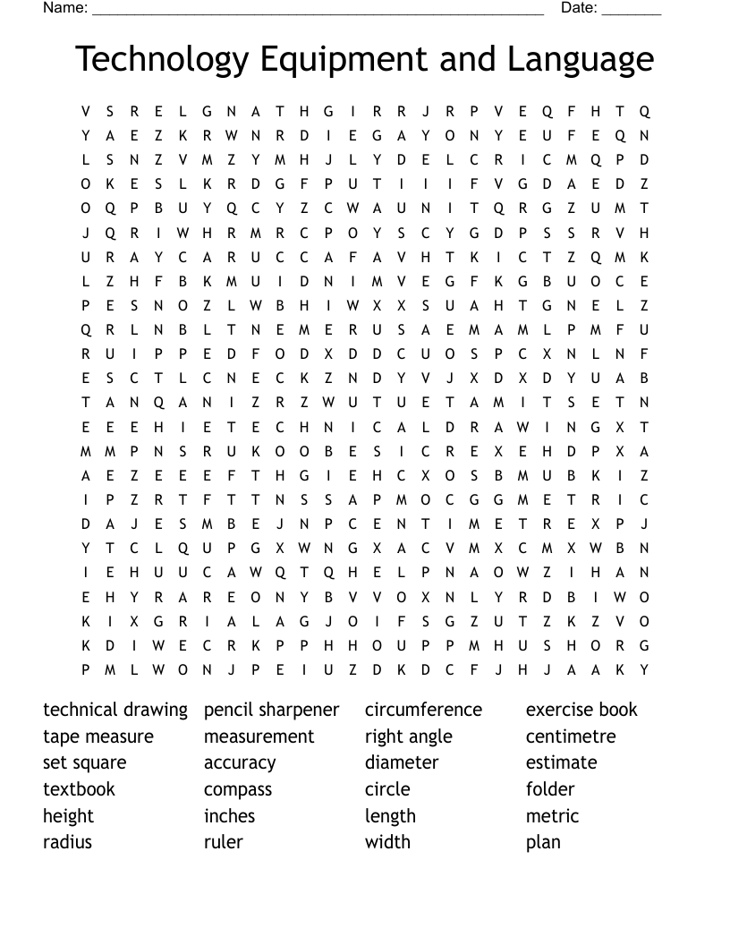 Technology Equipment and Language Word Search WordMint