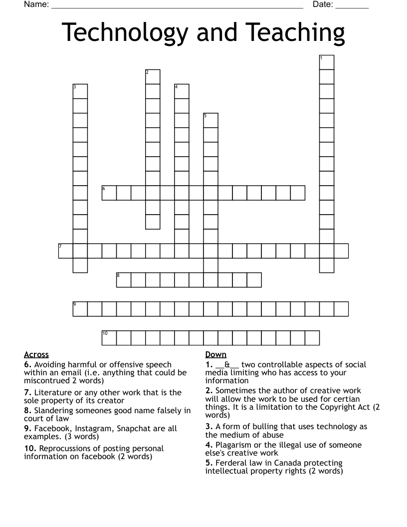 Technology and Teaching Crossword - WordMint