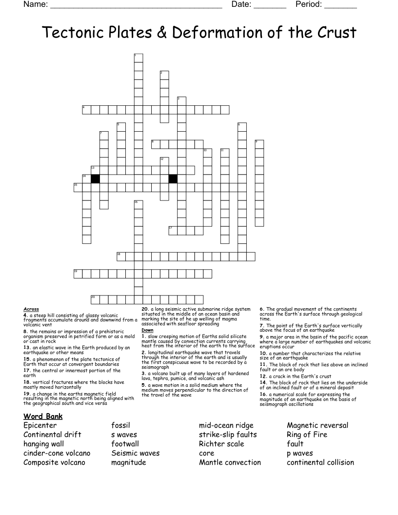 Tectonic Plates & Deformation of the Crust Crossword WordMint