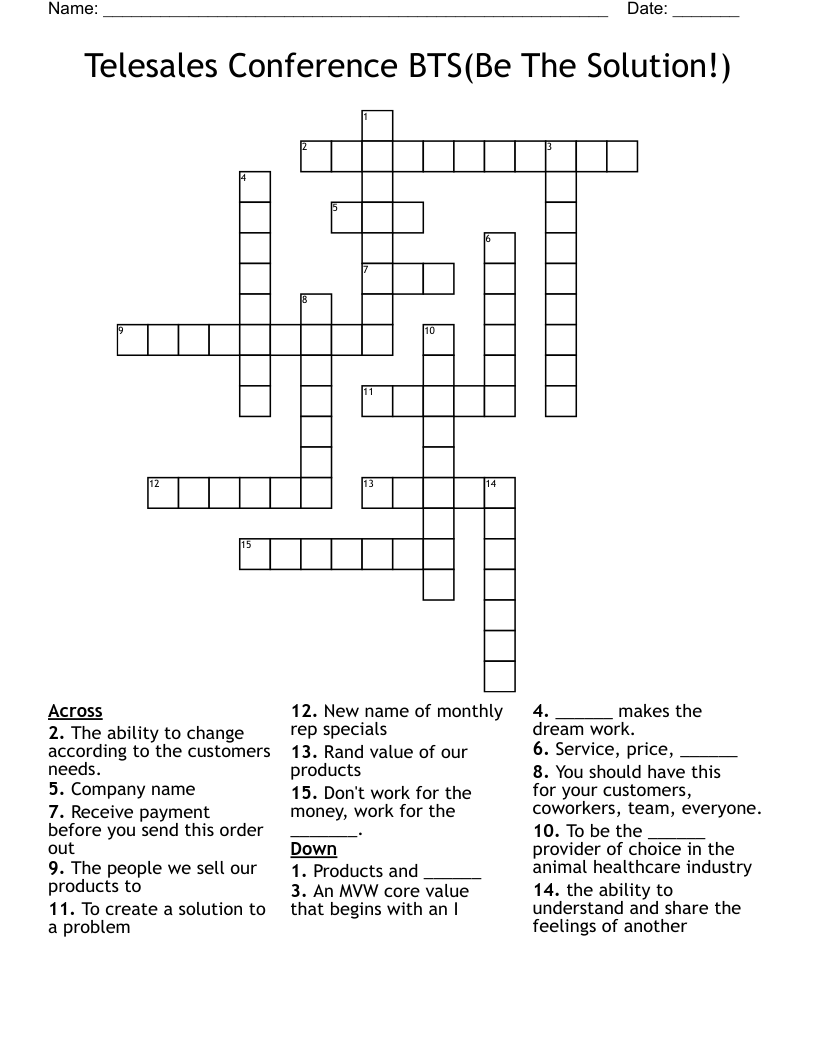 Telesales Conference BTS(Be The Solution!) Crossword WordMint