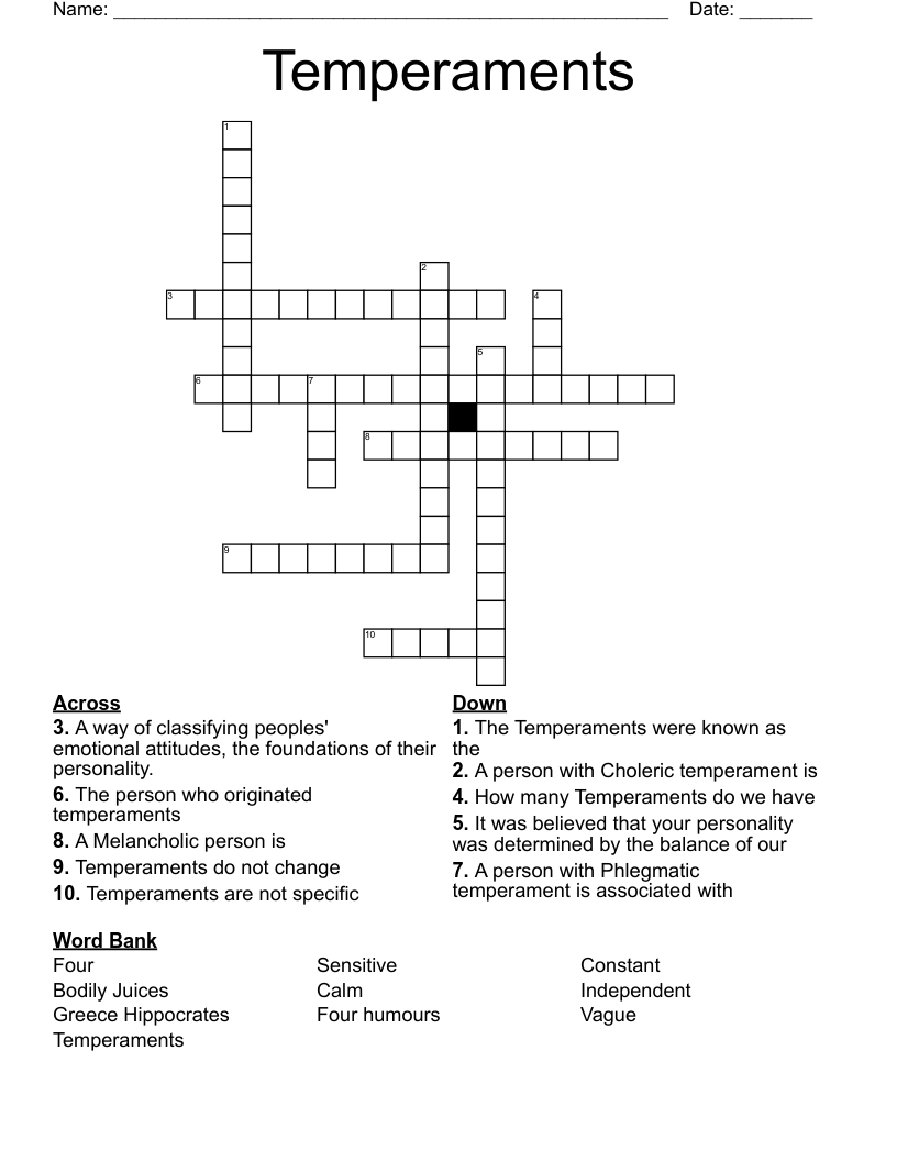 Temperaments Crossword - WordMint