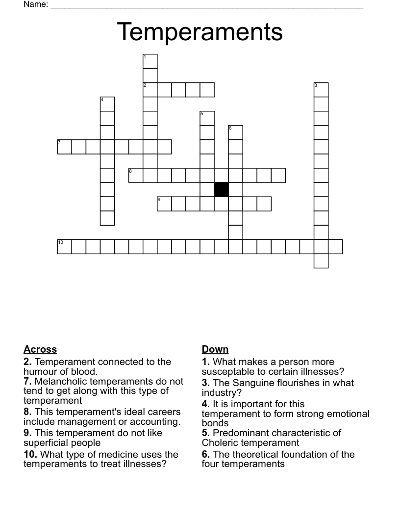 Temperaments Crossword - WordMint