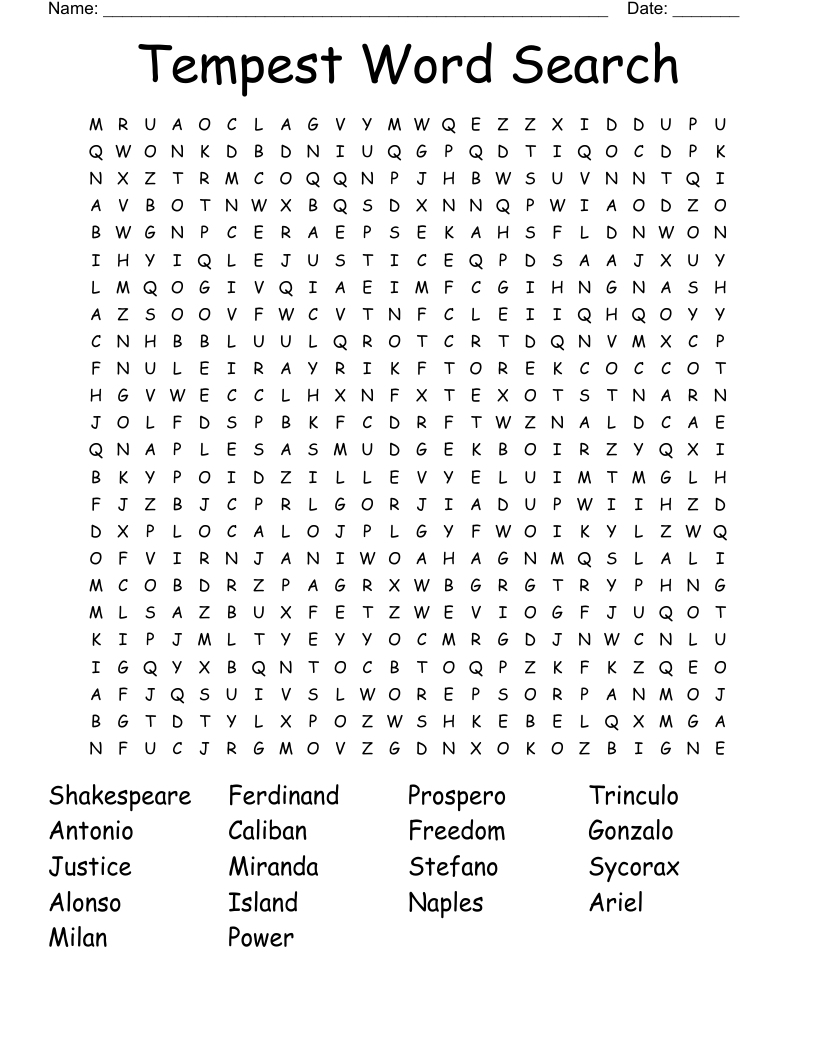 The Tempest Crossword WordMint