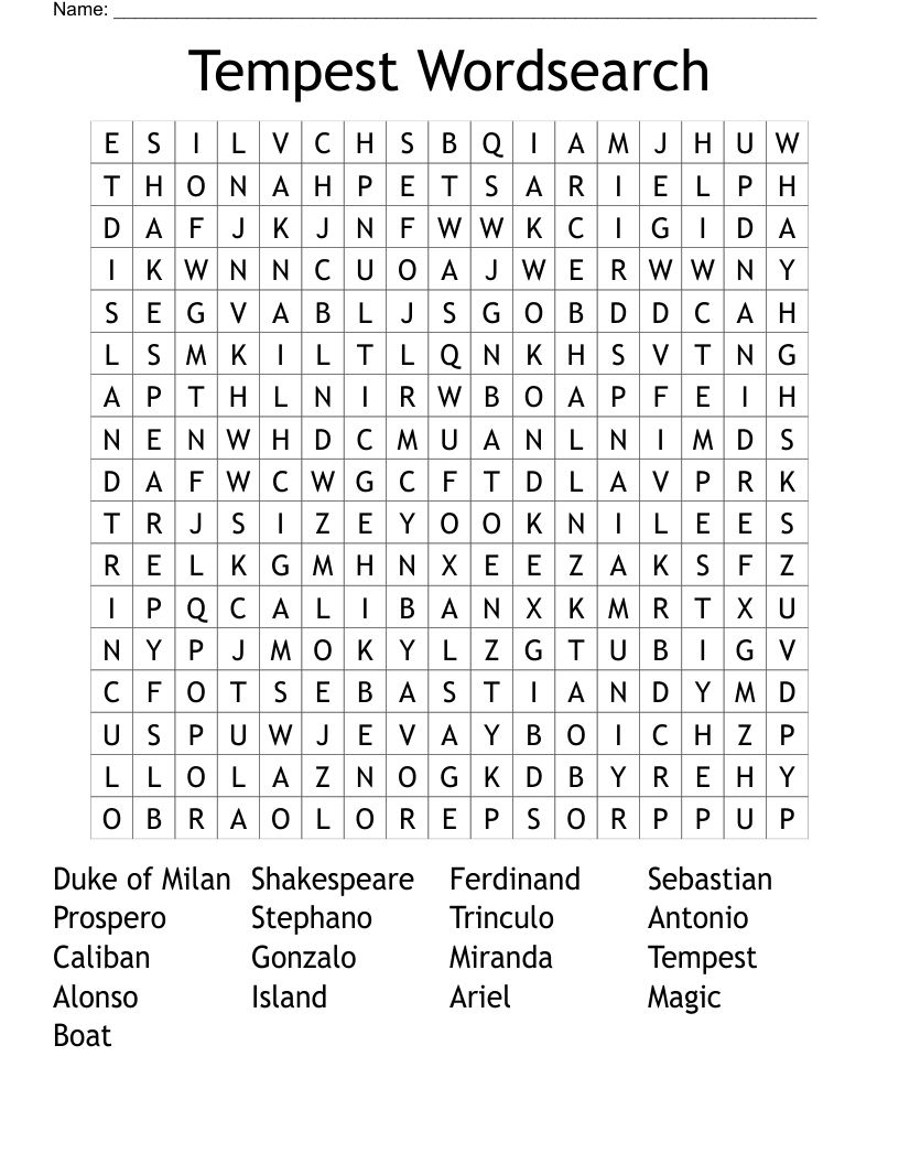 Tempest Wordsearch WordMint