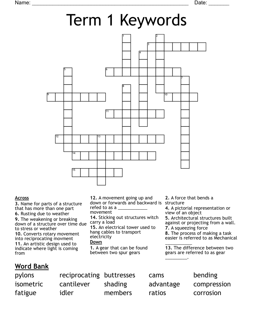 Term 1 Keywords Crossword WordMint