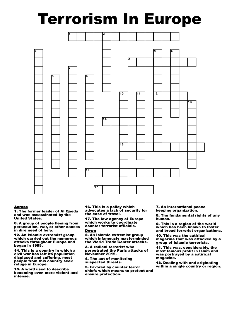 Terrorism In Europe Crossword WordMint