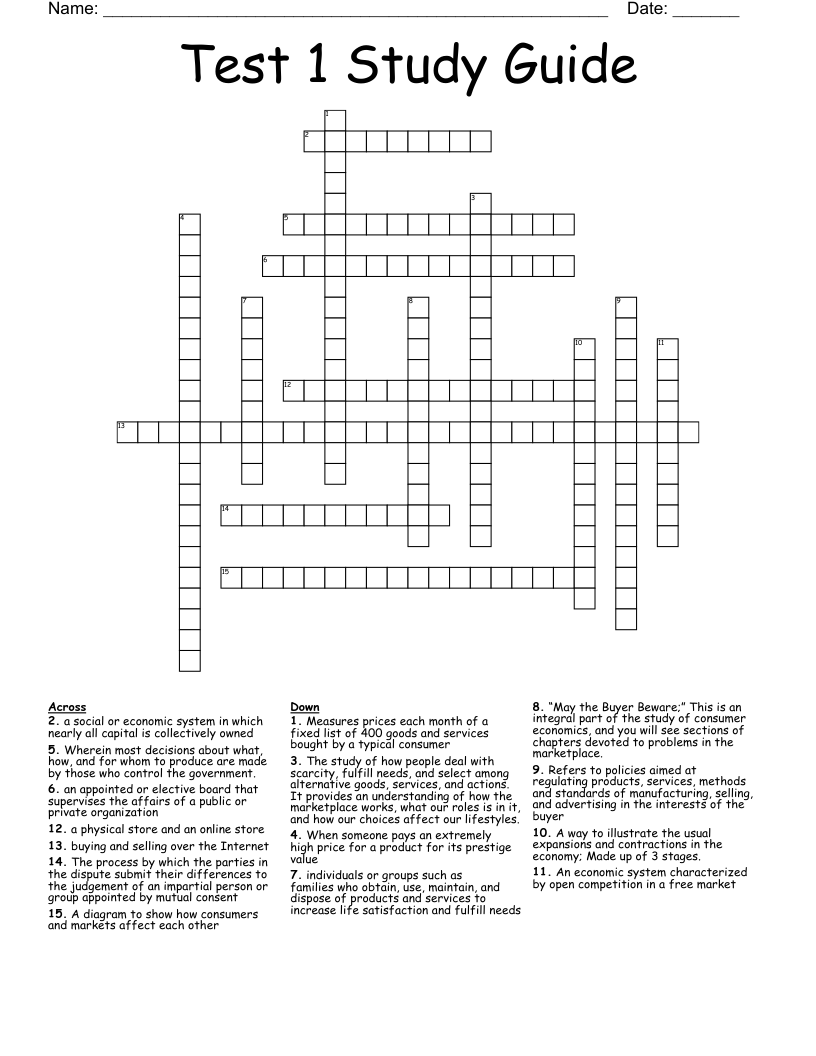 Test 1 Study Guide Crossword WordMint