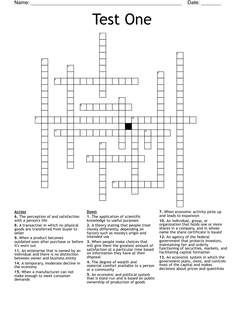 Test One Crossword WordMint