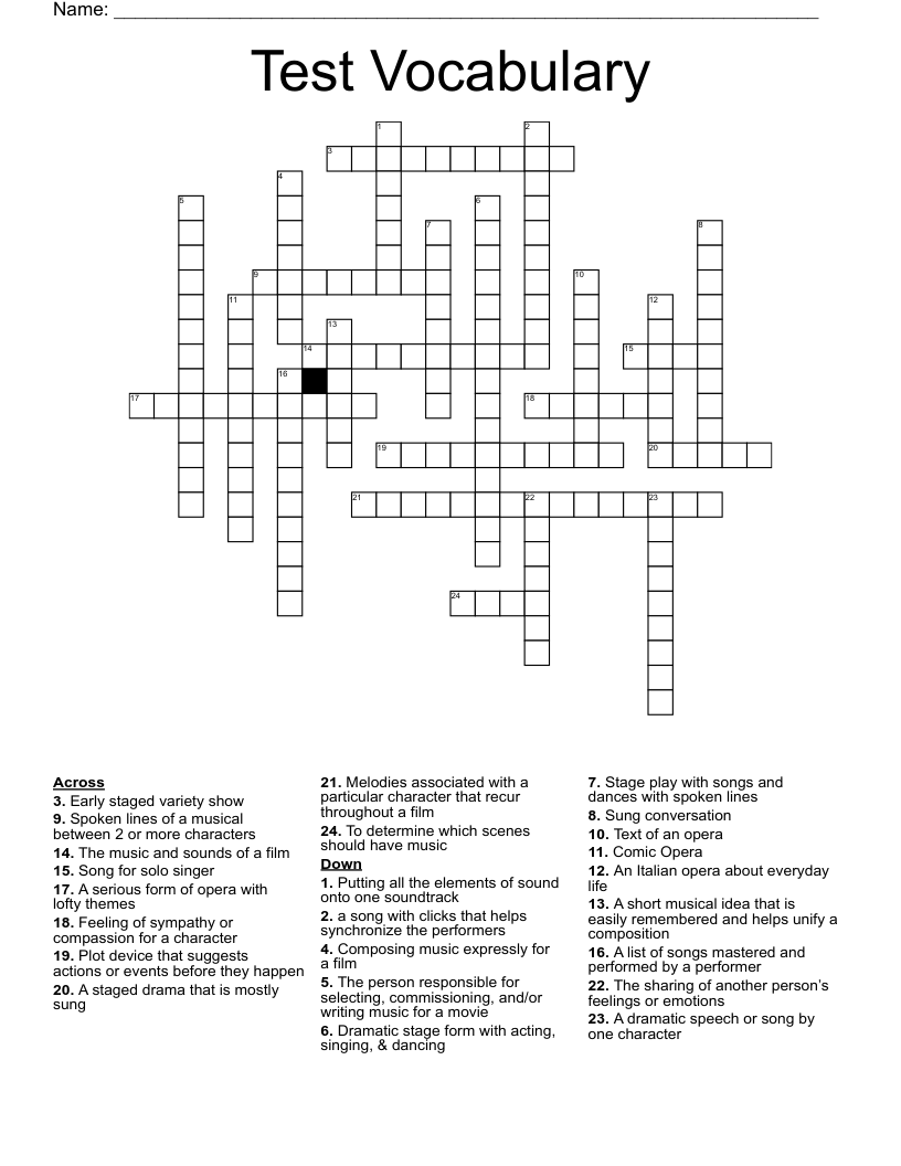 Test Vocabulary Crossword WordMint